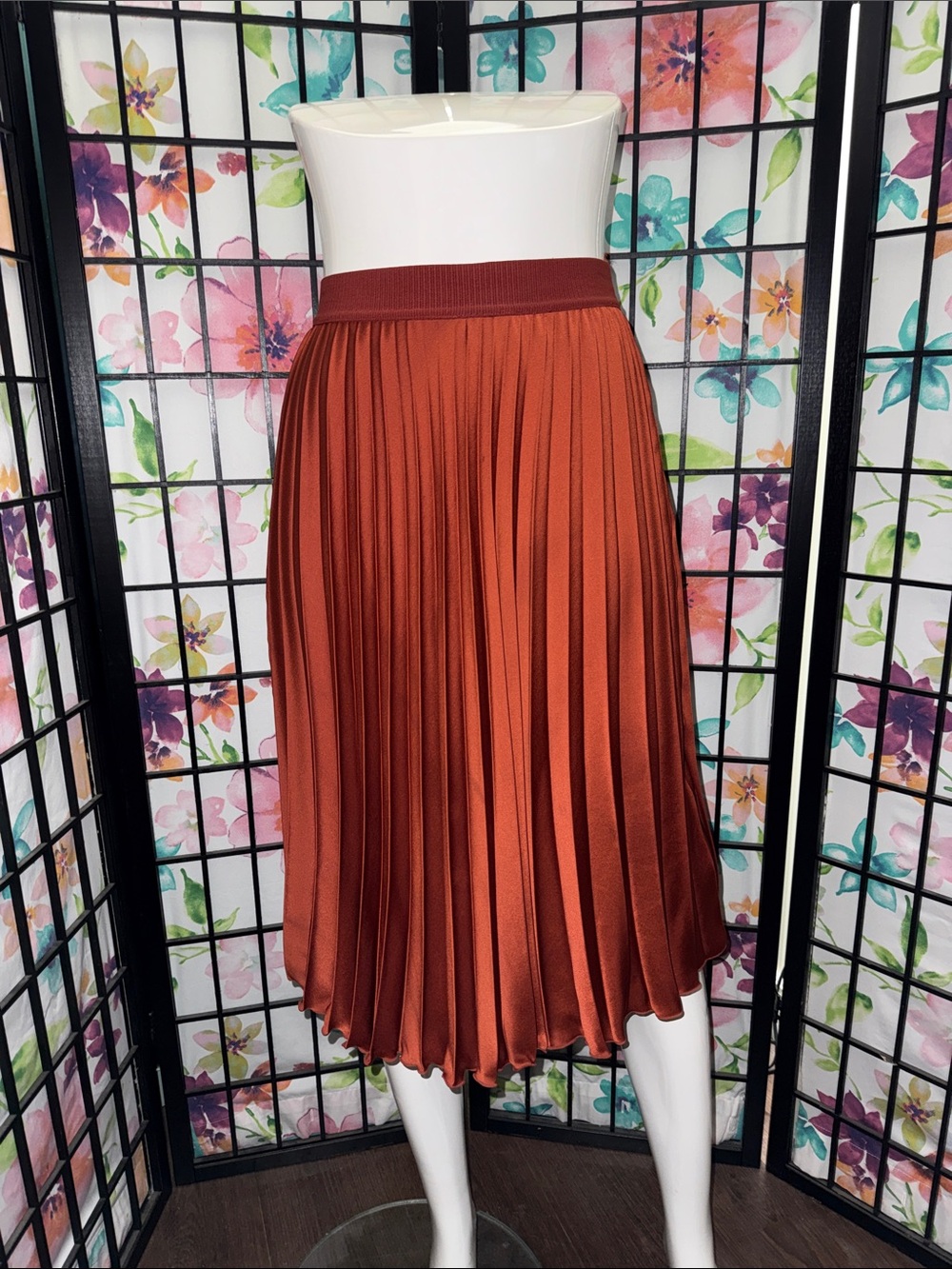 H & M Metallic Pleated Midi Skirt